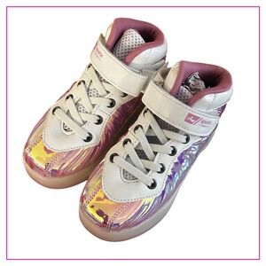 Kids Light Up Roller Skate Shoes with USB Charging Pink White Iridescent